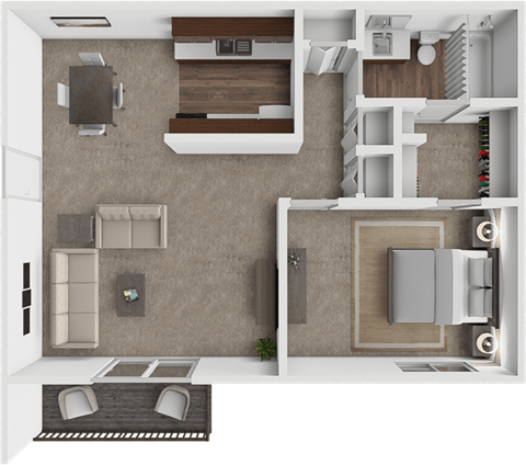 Floor plan for 1 bed, 1 bath, 752 sqft
