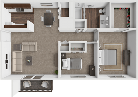 Floor plan for 2 beds, 1 bath, 997 sqft
