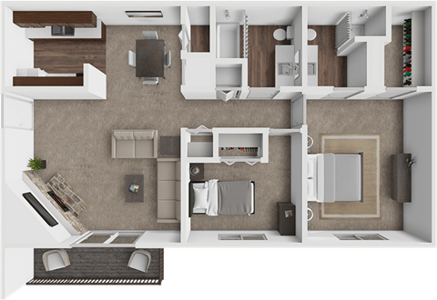 Floor plan for 2 beds, 2 baths, 1003 sqft