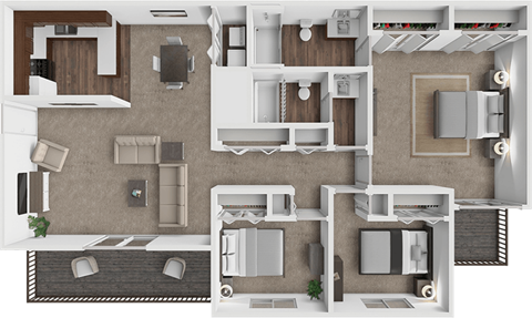Floor plan for 3 beds, 2 baths, 1330 sqft