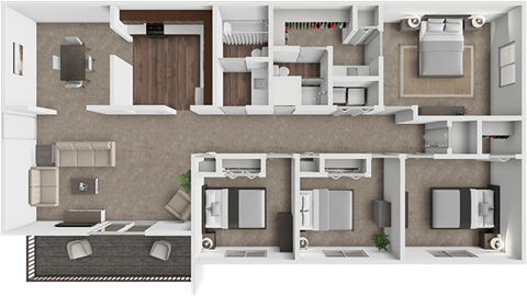 Floor plan for 4 beds, 2 baths, 1508 sqft