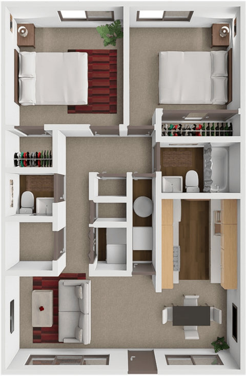 Floor plan for 2 beds, 1.5 baths, 920 sqft