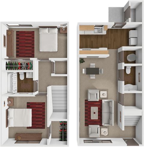 Floor plan for 2 beds, 1.5 baths, 960 sqft