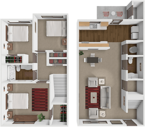 Floor plan for 3 beds, 1.5 baths, 1280 sqft
