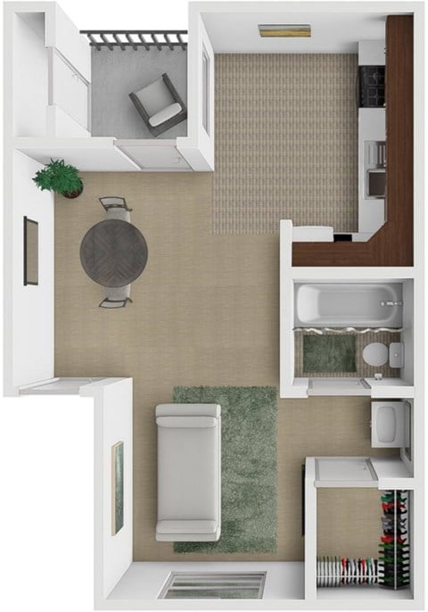 Floor plan for studio, 1 bath, 414 sqft