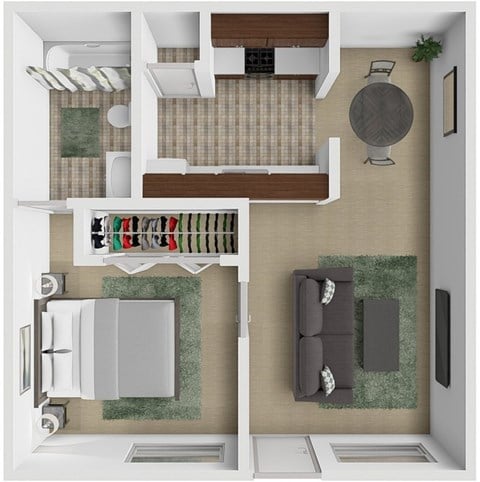 Floor plan for 1 bed, 1 bath, 420 sqft