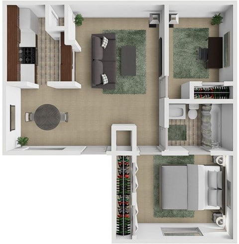Floor plan for 1 bed, 1 bath, 616 sqft