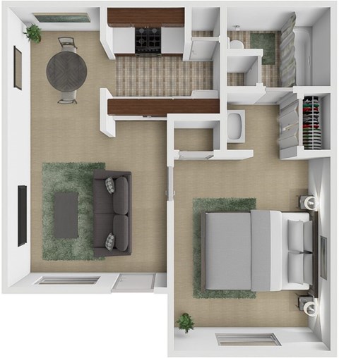 Floor plan for 1 bed, 1 bath, 528 sqft