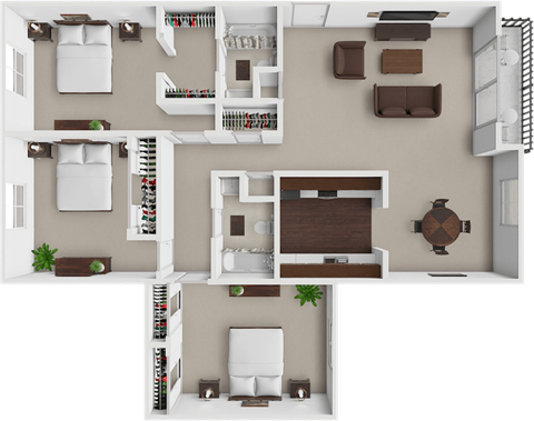 Floor plan for 3 beds, 2 baths, 1200 sqft