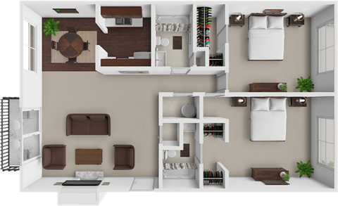 Floor plan for 2 beds, 2 baths, 950 sqft