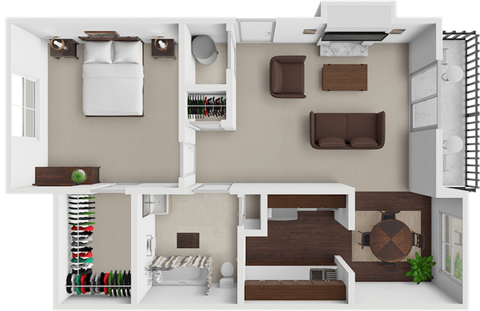 Floor plan for 1 bed, 1 bath, 700 sqft