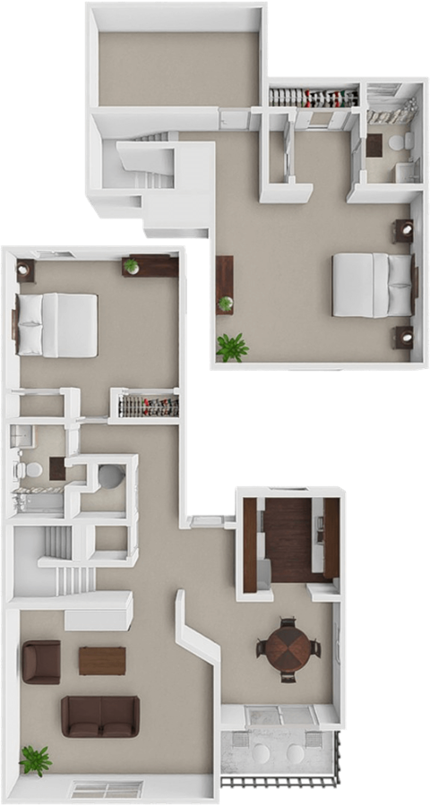Floor plan for 2 beds, 2 baths, 1300 sqft