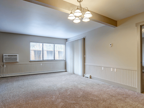 Grand Rapids apartment for rent - a bedroom with a large window and a chandelier