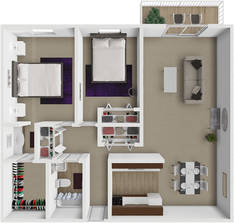 Floor plan for 2 beds, 1 bath, 990 sqft