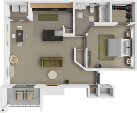 Floor plan for 1 bed, 1 bath, 694 sqft