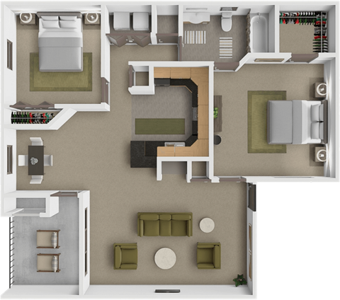 Floor plan for 2 beds, 1 bath, 847 sqft