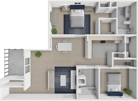 Floor plan for 2 beds, 2 baths, 1072 sqft