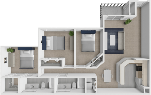 Floor plan for 3 beds, 2 baths, 1154 sqft