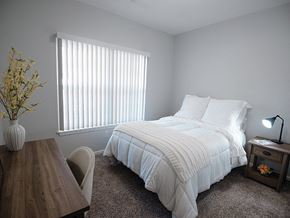 Norton Shores apartment for rent - a bedroom with a bed and a desk and a window
