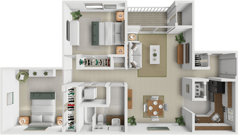 Floor plan for 2 beds, 1 bath, 841 sqft