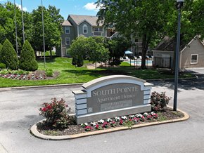 St. Louis apartment for rent - A sign for Southpointe Apartment Homes is in front of a building.