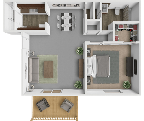 Floor plan for 1 bed, 1 bath, 661 sqft