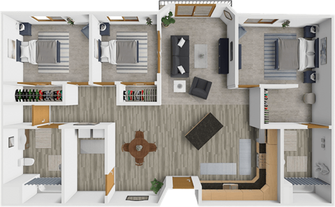 Floor plan for 3 beds, 2 baths, 1331 sqft