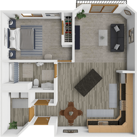 Floor plan for 1 bed, 1 bath, 819 sqft