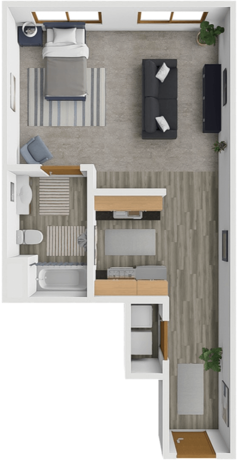 Floor plan for studio, 1 bath, 570 sqft