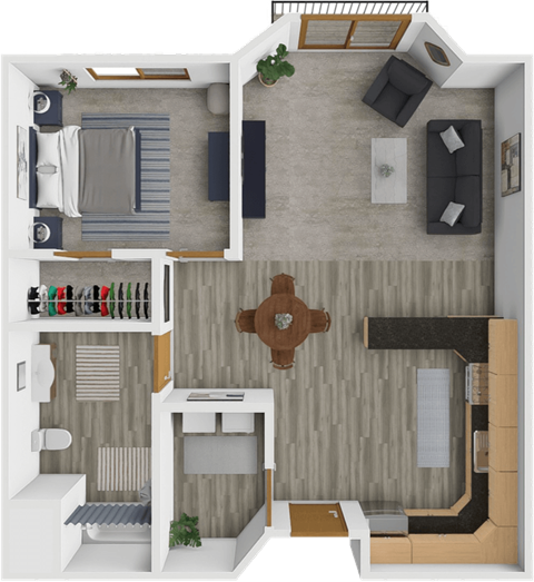 Floor plan for 1 bed, 1 bath, 757 sqft