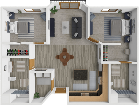 Floor plan for 2 beds, 2 baths, 1040 sqft