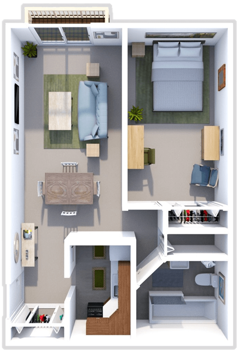Floor plan for 1 bed, 1 bath, 525 sqft