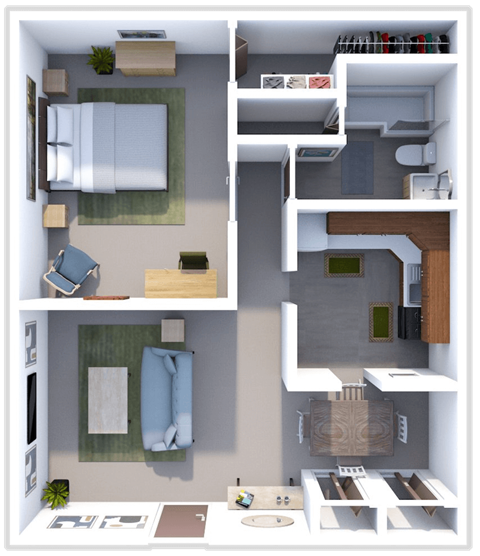 Floor plan for 1 bed, 1 bath, 570 sqft