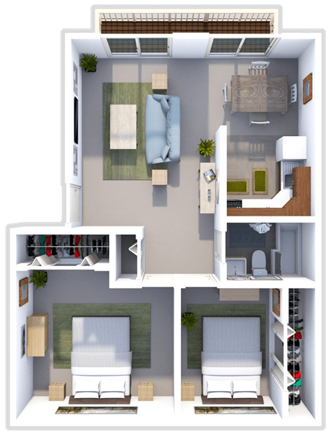 Floor plan for 2 beds, 1 bath, 650 sqft