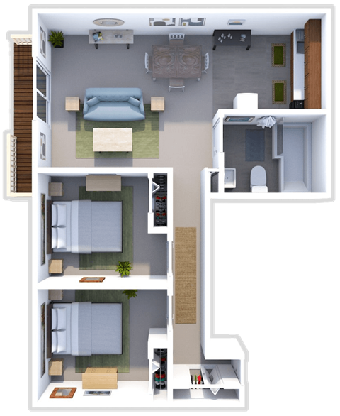 Floor plan for 2 beds, 1 bath, 700 sqft