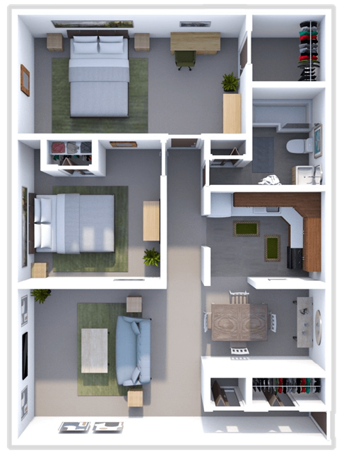 Floor plan for 2 beds, 1 bath, 720 sqft