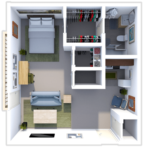 Floor plan for studio, 1 bath, 350 sqft
