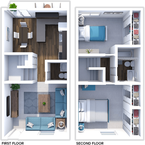 Floor plan for 2 beds, 1.5 baths, 960 sqft