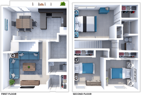 Floor plan for 3 beds, 1.5 baths, 1100 sqft