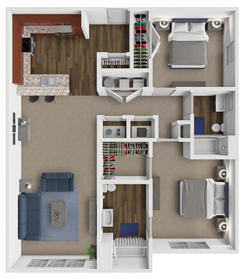 Floor plan for 2 beds, 2 baths, 1141 sqft