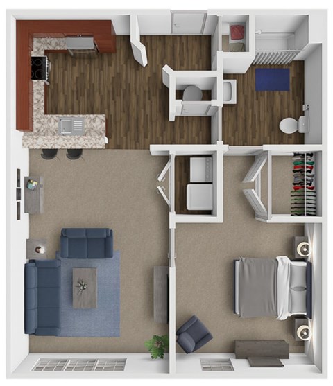 Floor plan for 1 bed, 1 bath, 827 sqft