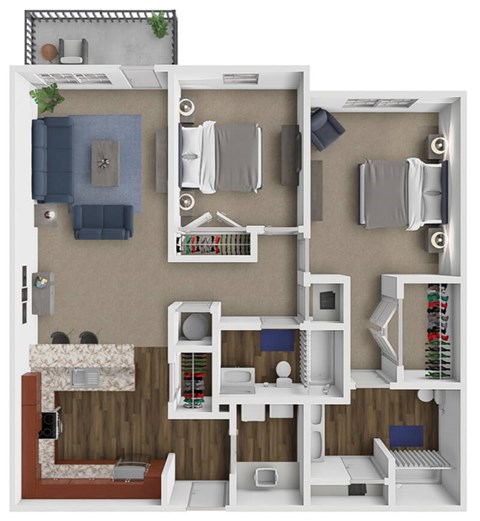 Floor plan for 2 beds, 2 baths, 1248 sqft