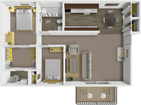 Floor plan for 2 beds, 1 bath, 750 sqft