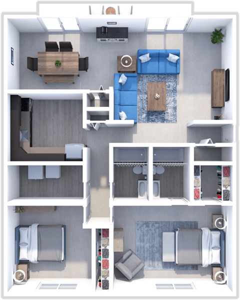 Floor plan for 2 beds, 2 baths, 2000 sqft