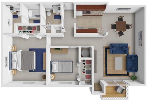 Floor plan for 2 beds, 1.5 baths, 960 sqft