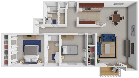 Floor plan for 2 beds, 2 baths, 1000 sqft