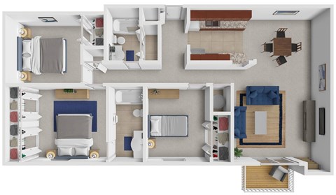Floor plan for 3 beds, 2 baths, 1160 sqft