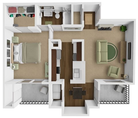 Floor plan for 1 bed, 1 bath, 710 sqft