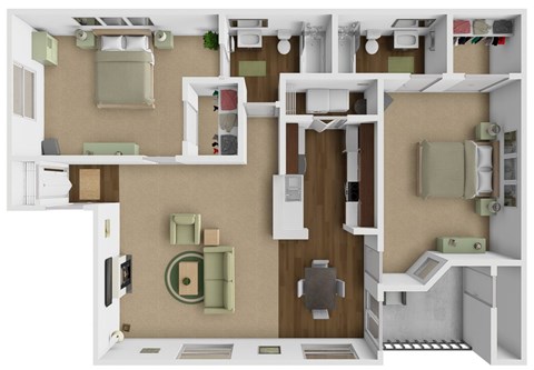 Floor plan for 2 beds, 2 baths, 984 sqft