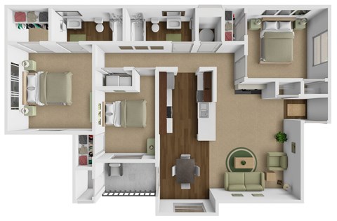 Floor plan for 3 beds, 2 baths, 1173 sqft